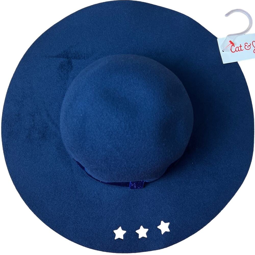 Cat & Jack Girls' Dark Blue Felt Floppy Hat With Star Cutouts - NWT